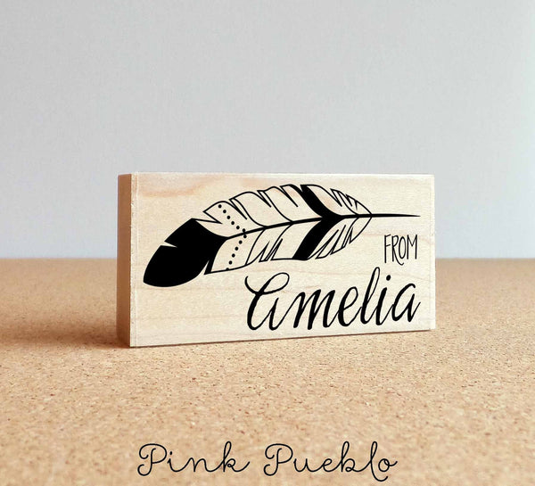 Personalized Feather Custom Rubber Stamp, Custom Tribal Name Stamp